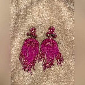 Pink beaded fringe tassel earrings
